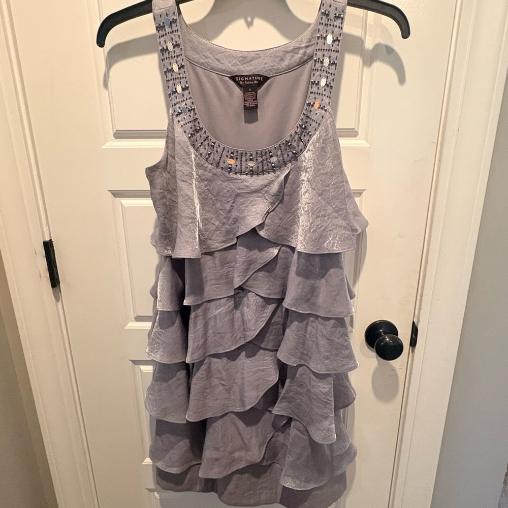 Signature by Robbie Bee silver Ruffle Dress